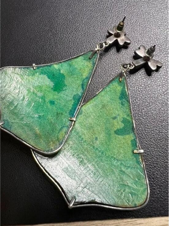Jewelry - B5125 Dragonfly Dangle Earrings Sterling Silver *unmarked blue shell Amber 4"